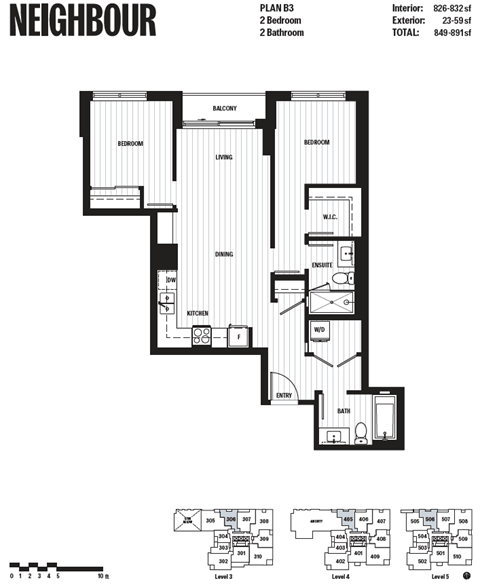 Floor plan for 2 beds, 2 baths, 809 sqft